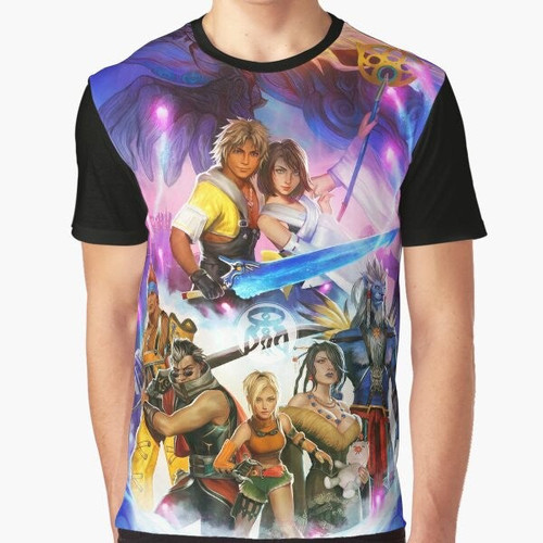 Final Fantasy X Graphic T-Shirt featuring Yuna, Tidus, Auron, and Lulu from the iconic JRPG video game series