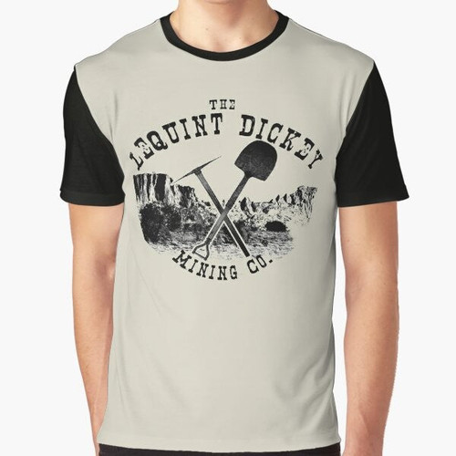Retro "The LeQuint Dickey Mining Co." graphic t-shirt design featuring django unchained, tarantino, mining, australia, eroded, western, vintage elements