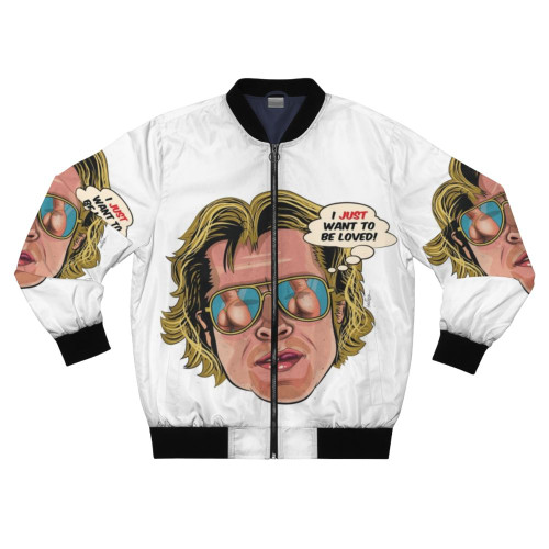Retro pinup-style bomber jacket with bold, vintage-inspired graphics and a message of self-love.