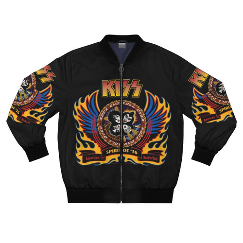 KISS 70s Retro Bomber Jacket with Flames and Wings Design
