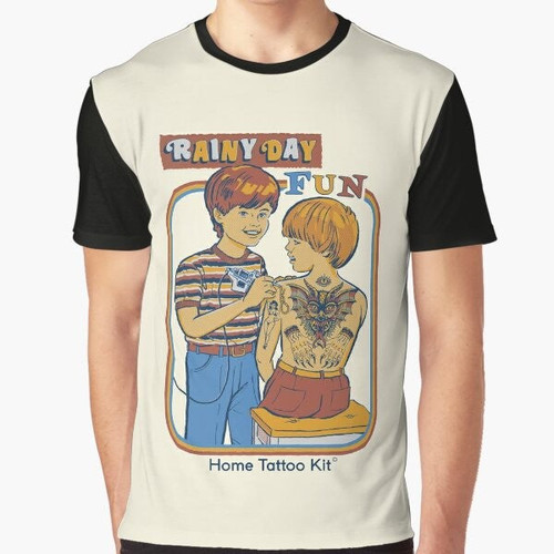 Rainy Day Fun Graphic T-Shirt with Retro and Vintage Tattoo Design