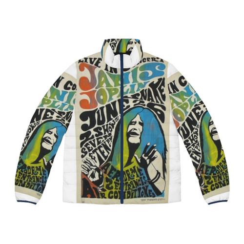 Janis Joplin inspired puffer jacket with retro flower power design