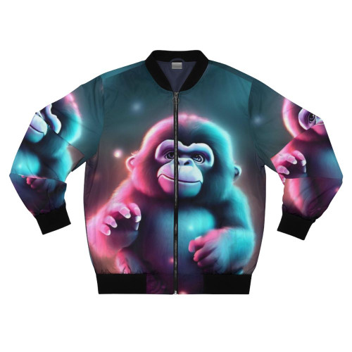 Cute and adorable gorilla printed on a bomber jacket