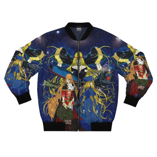 Captain Harlock and Queen Emeraldas inspired bomber jacket with galaxy express 999 design elements