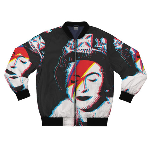 Banksy-inspired bomber jacket with retro Queen Elizabeth design