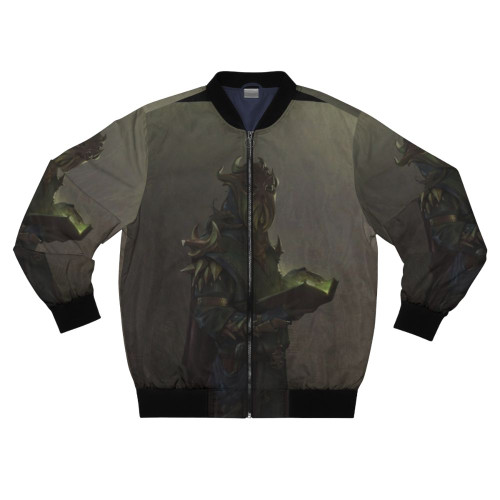Lovecraft and Skyrim inspired bomber jacket with Miraak and Hermaeus Mora design