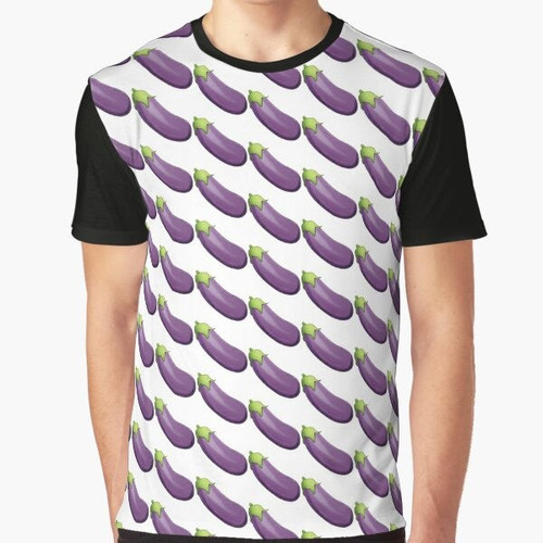 Eggplant emoji graphic printed on a t-shirt
