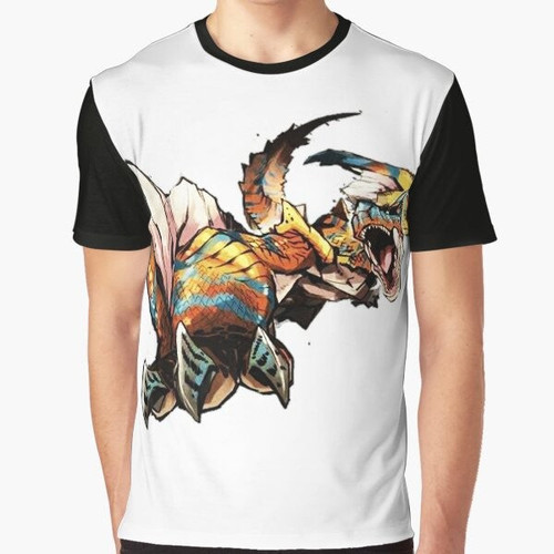 Tigrex monster from Monster Hunter game featured on a black graphic t-shirt with "Absolute Power" text