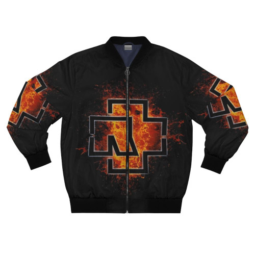 Bomber jacket with a witch riding a broomstick design, inspired by the German metal band Rammstein.