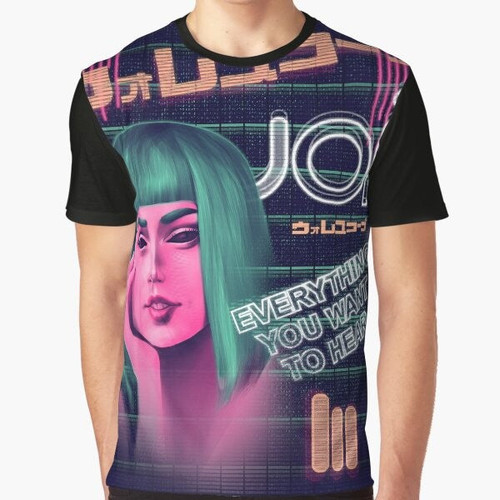 Blade Runner graphic t-shirt featuring a minimalist design with the text "Everything you want to hear"