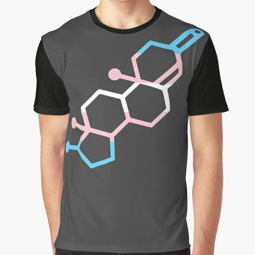 Transgender pride graphic t-shirt featuring a chemical bond design representing testosterone.