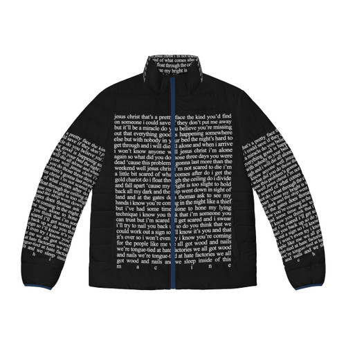 Jesus Christ Lyrics Emo Puffer Jacket featuring quote and band name