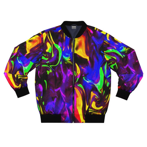 Bright and vibrant rave-inspired neon glow stick bomber jacket