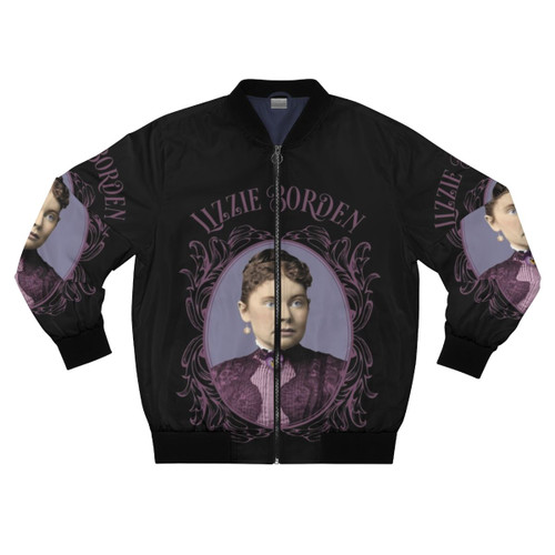 Lizzie Borden inspired bomber jacket with purple dress and pansy brooch design