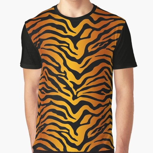 Closeup of an exotic tiger stripe graphic printed on a t-shirt