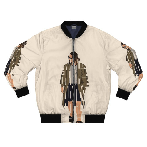 The Big Lebowski inspired bomber jacket with typographic design and "The Dude" imagery