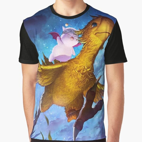 Chocobo and Moogle fantasy retro video game inspired graphic t-shirt