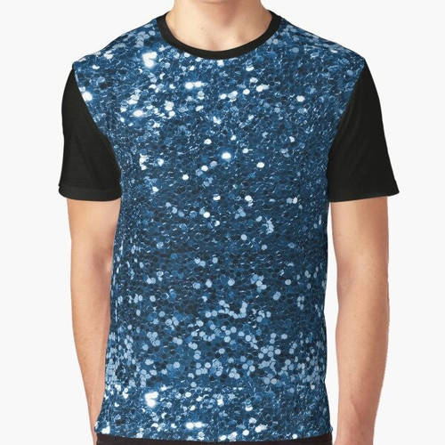 Navy blue glitter simulated graphic t-shirt