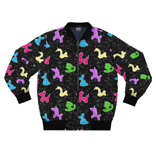 Balloon animals printed on a classic black bomber jacket