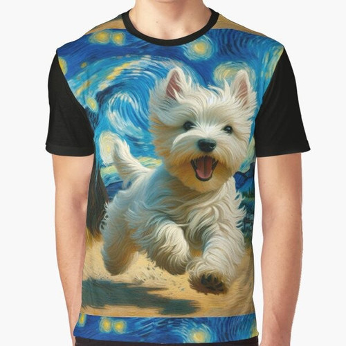 Adorable West Highland Terrier dog wearing a Van Gogh style artwork design