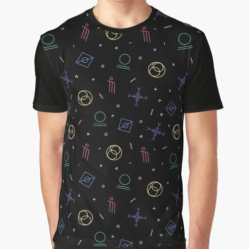 Dark graphic t-shirt featuring the Blackwing pattern from Dirk Gently's Holistic Detective Agency