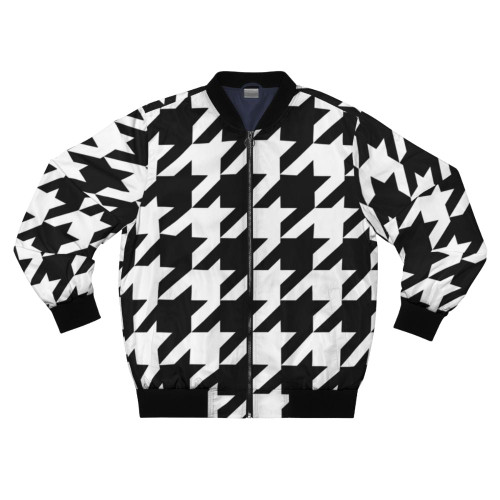 Classic houndstooth pattern bomber jacket with large print
