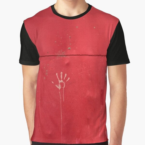 Ominous handprint graphic t-shirt with a moody, industrial design