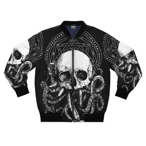 Occult Cthulhu Bomber Jacket with Engraving and Floral Patterns