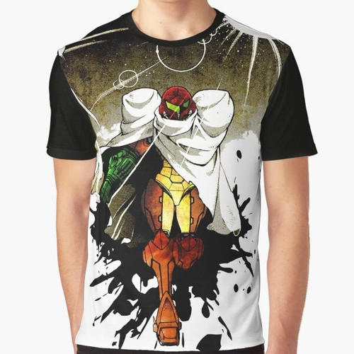 Metroid graphic t-shirt featuring Samus Aran, the iconic video game character