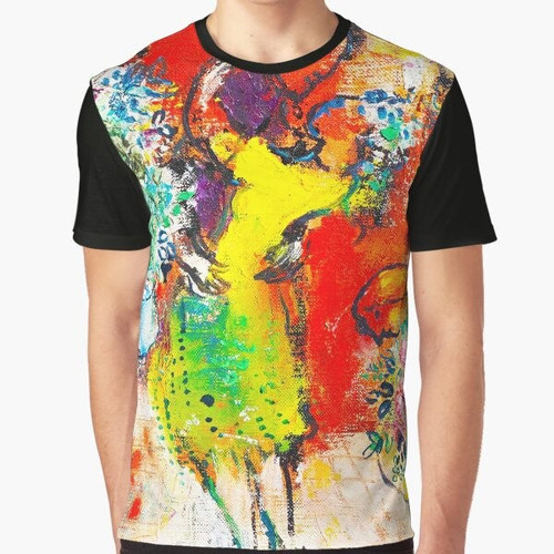 Marc Chagall's colorful dance painting depicted on a graphic t-shirt