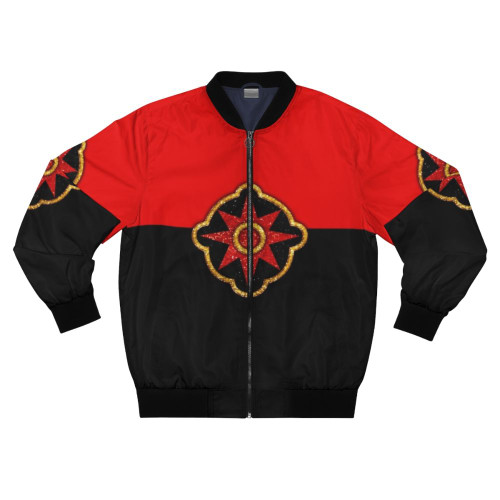 A bomber jacket featuring the iconic Flash Gordon symbol, perfect for sci-fi fans and movie enthusiasts.