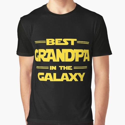 Graphic t-shirt with the text "Best Grandpa in the Galaxy" and a star-themed design