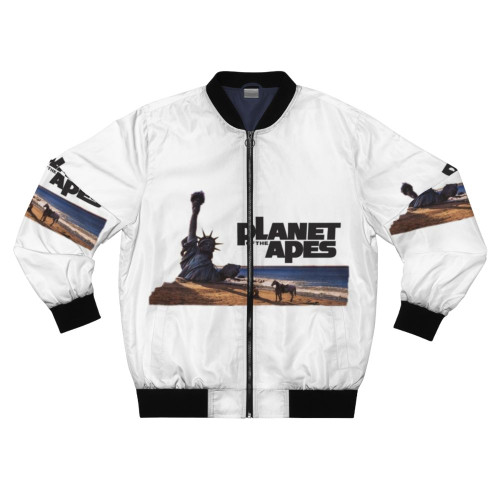 Planet of the Apes inspired bomber jacket featuring ape and monkey graphics