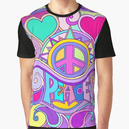 Psychedelic, retro, peace graphic t-shirt