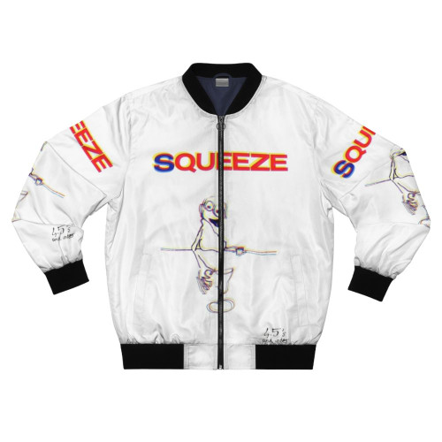 Retro bomber jacket featuring the Squeeze 45s and Under album cover design