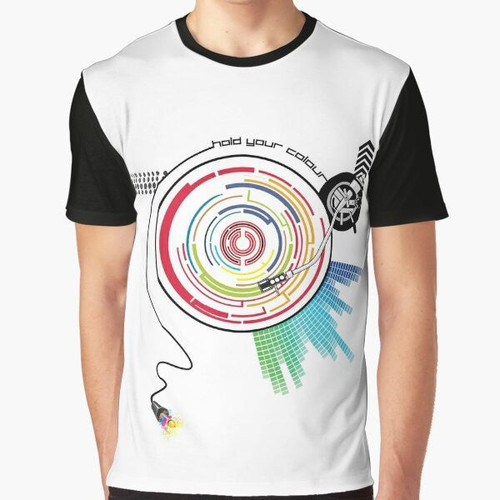 A t-shirt featuring a graphic design with the Pendulum logo, vinyl record, and music elements.
