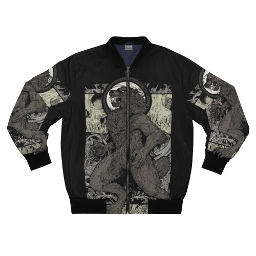 Werewolf bomber jacket with wolf and skull design