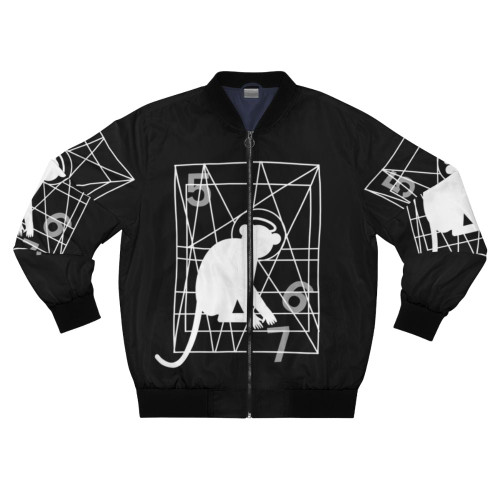 White bomber jacket with Pixies "Monkey Gone to Heaven" graphic design