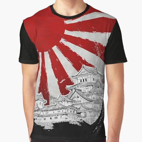 Japanese Palace and Sun Graphic T-Shirt featuring traditional Japanese design elements