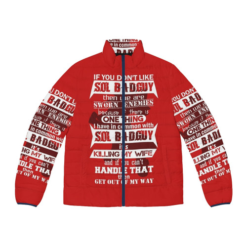 Sol Badguy from Guilty Gear featured on a stylish puffer jacket