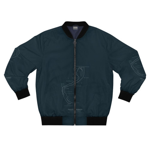 Circuit de Monaco race track map printed on a blue bomber jacket