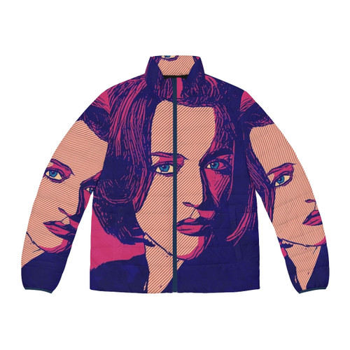 Gillian Anderson wearing a stylish puffer jacket from the Icons collection