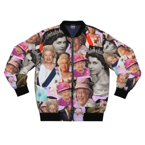 Pop art collage bomber jacket featuring Queen Elizabeth II of the United Kingdom