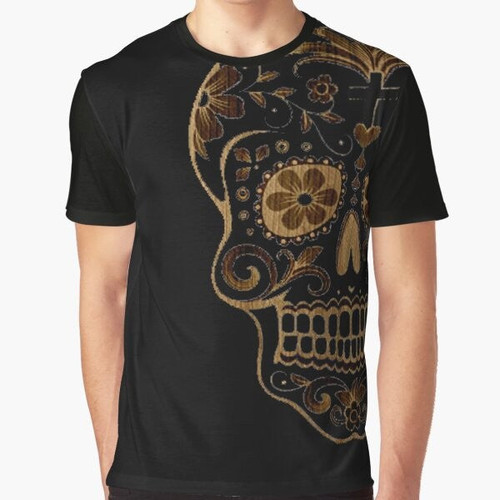 Sugar skull graphic printed on a wooden background
