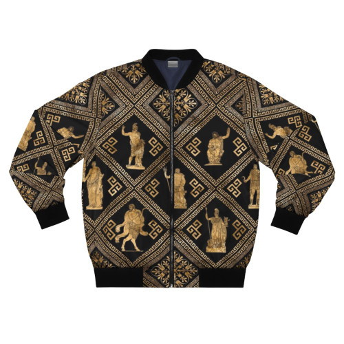 Greek deities and meander key pattern printed bomber jacket