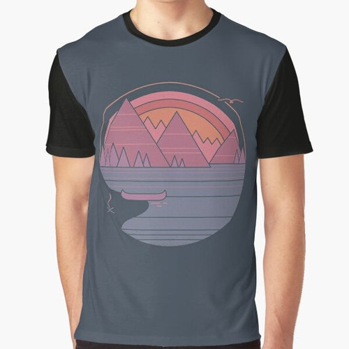 Graphic t-shirt with a minimalist mountain landscape design, perfect for outdoor enthusiasts and adventure-seekers.