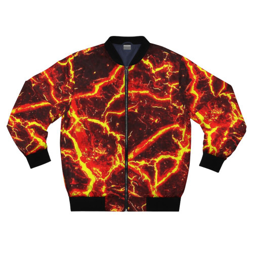 Fiery lava bomber jacket with a bold, volcanic design