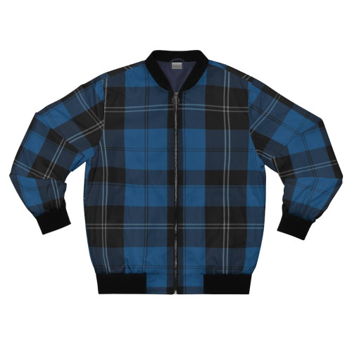 Blue bomber jacket with Ramsay tartan plaid pattern