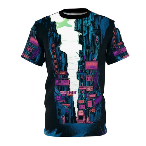Vibrant cyberpunk-style t-shirt design inspired by the anime series Ghost in the Shell
