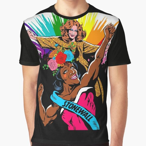 Stonewall Sisters LGBTQIA+ graphic t-shirt featuring a design celebrating pride and equal rights